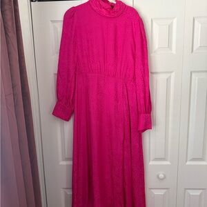 OLIVIA RUBIN Hot Pink High-Neck Long Sleeve Midi Dress